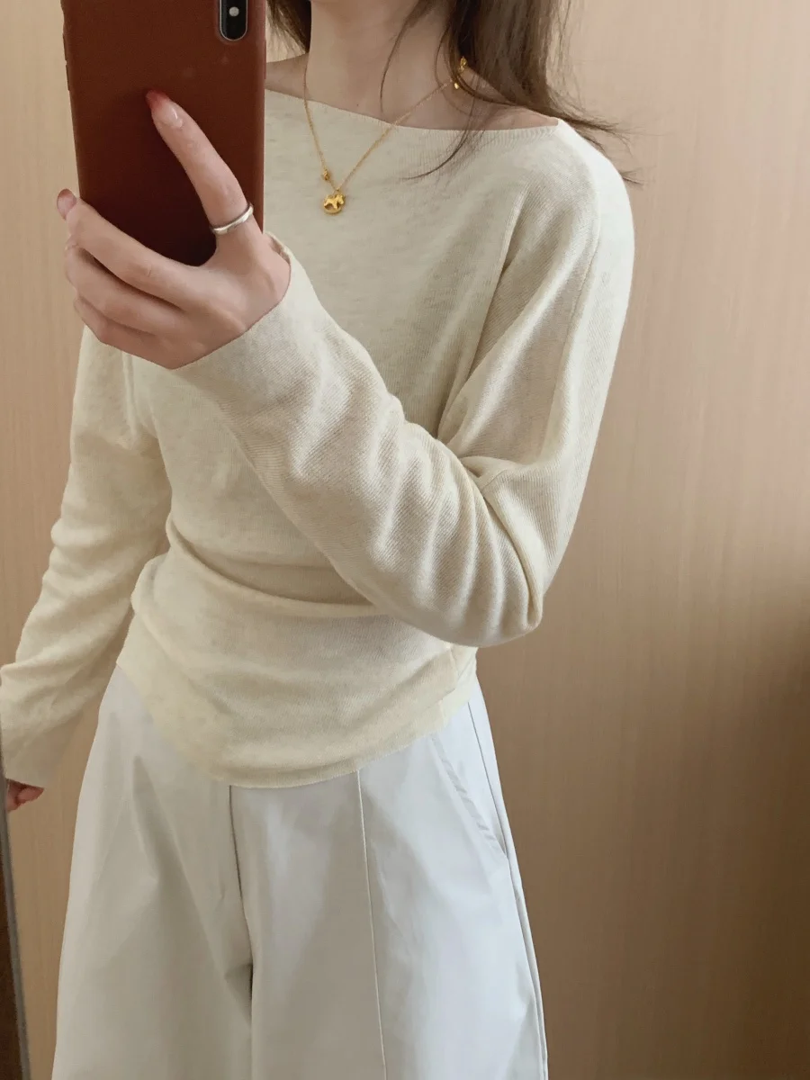 

Ele Loose Ne Base irt Women's Spring New Sle Slim Fit Long Sve Knitted T-irt Comfortable Casual Chic