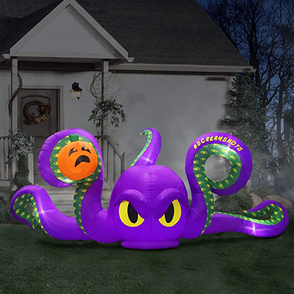 

wholesale 12Ft Halloween Giant Inflatables Octopus with Pumpkin, Blow Up Devilfish Decorations with LED Lights for Halloween