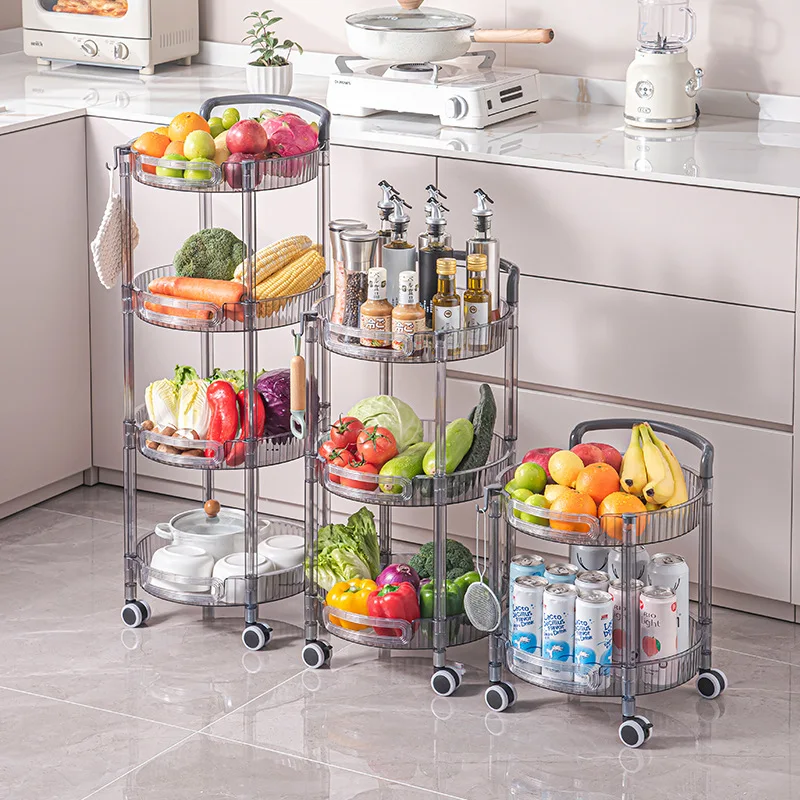 Modern Minimalist Trolley Round Multi-Layer Plastic Shelf Snack Storage Cart Wheels Removable Bedroom Living Room Kitchen Shelf