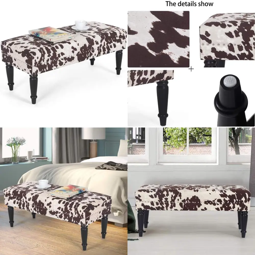

rectangular fabric upholstered ottoman bench with wooden legs, 39.4", ideal for bedroom, entryway, dining room