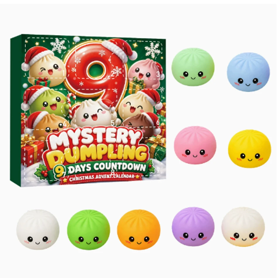 Christmas Themed Mystery Bun Squishy Blind Box, 9-Grid Fidget Toy for Adults Stress Relief