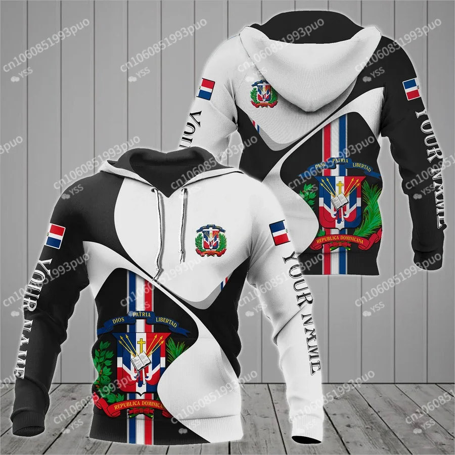 2024 New Dominican Republic Flag 3D Print Hoodie Customize Your Name Long Sleeve Sweatshirt Jacket Pullover Men's Clothing