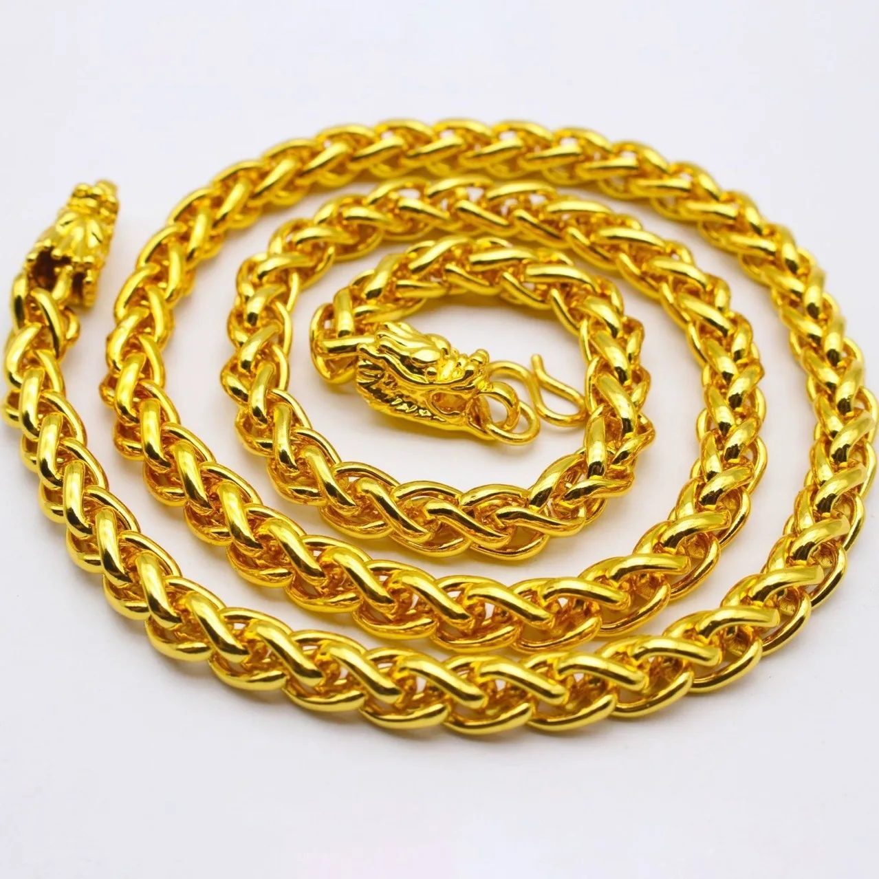 Ожерелье с двойной головой дракона, 24-каратное золото AU999 для мужчин — толстая цепочка, тяжелое золото, двойное удача, качественный аксессуар для состояния