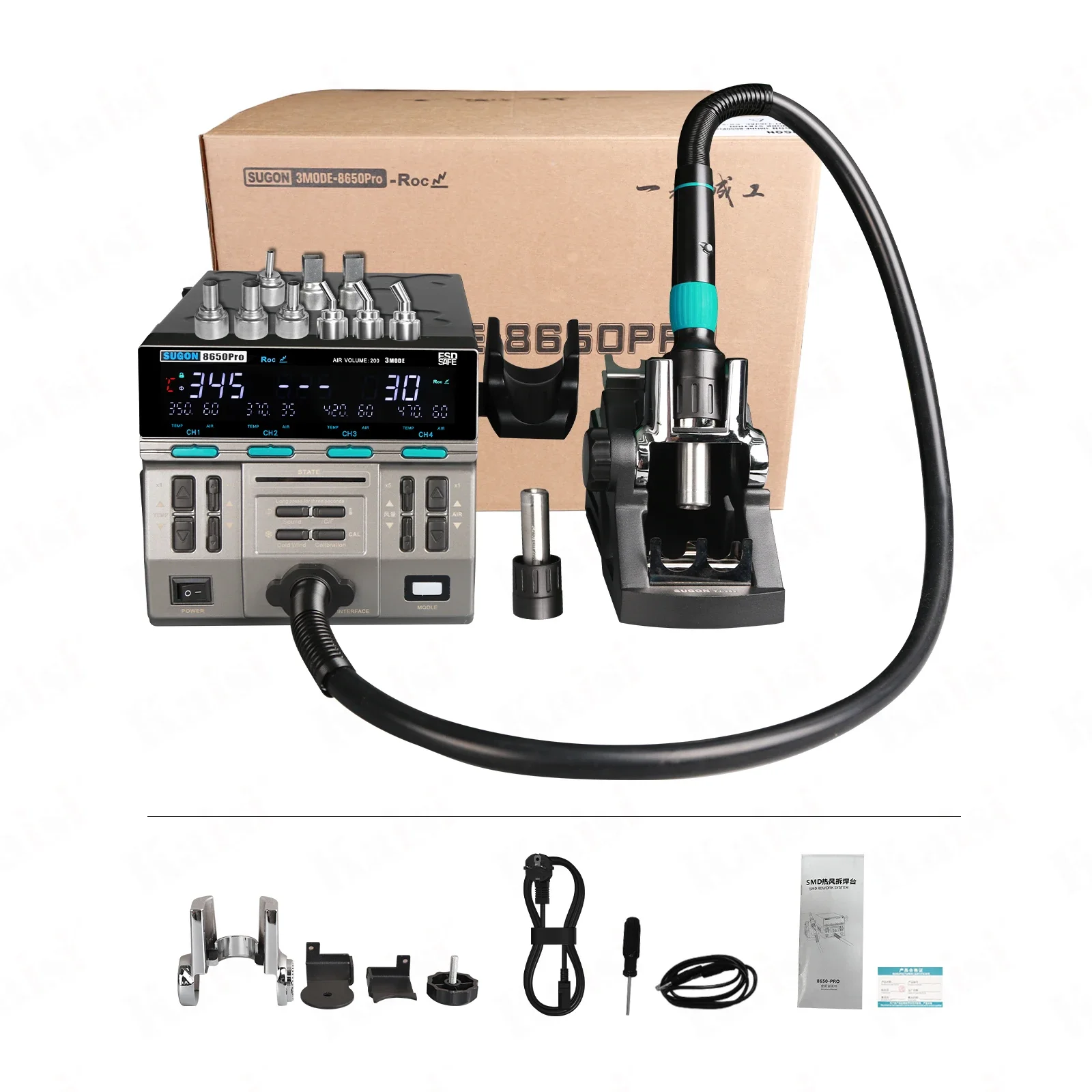 Sugon 8650 Pro curved Digital Adjustable Electric Soldering Iron Desoldering Hot Air Smd Bga Rework Soldering Station