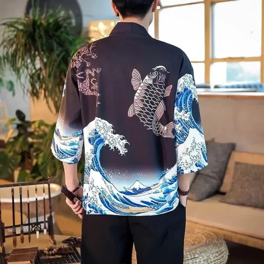 3D Dragon print Yukata Men\'s and women\'s fashion Cardigan Loose Haori Obi Asian clothing Harajuku Japanese Cosplay kimono