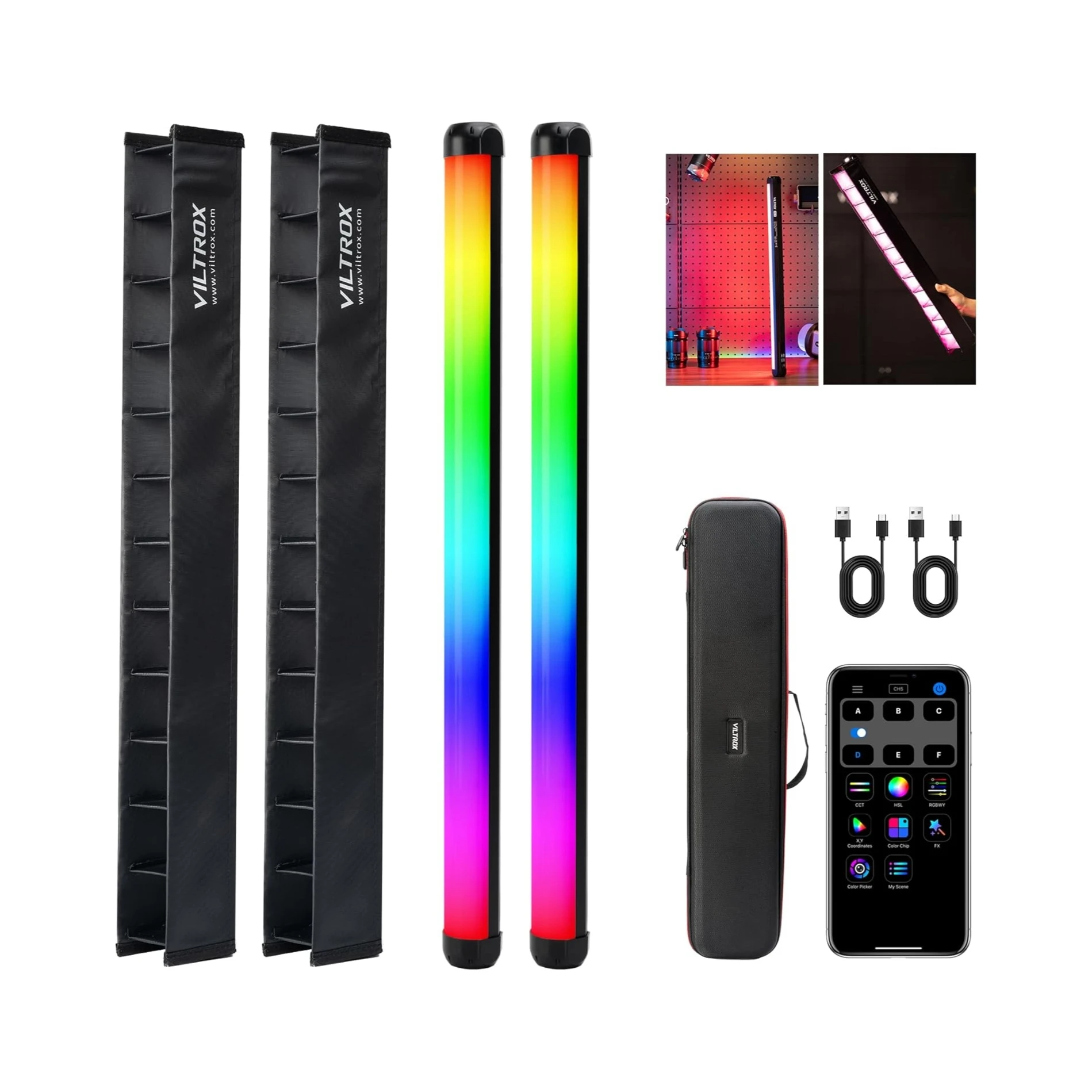 

VILTROX K60 2 Pack RGB LED Video Light Stick with APP Control, Handheld 360 RGB Tube Light Wand for Photography, 2500K-8500K