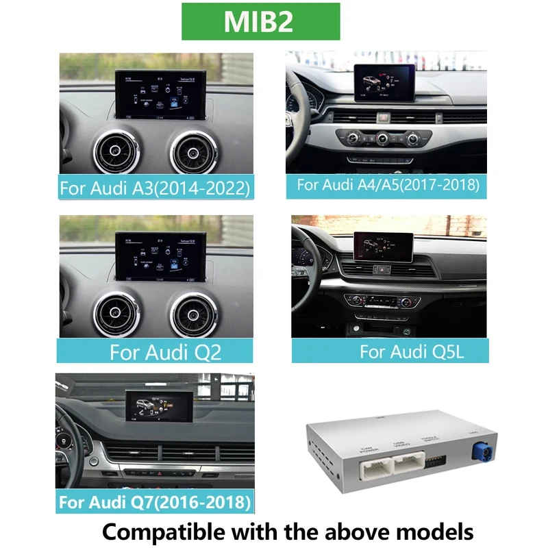Draadloze CarPlay voor Audi A1 A3 A4 A5 A6 A7 A8 Q2 Q3 Q7 Android Auto met AirPlay Mirror Link Car Play functies BT module GPS