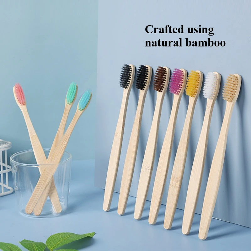 

Single Cowhide Wrapped Bamboo Toothbrush Set Natural and Environmentally Friendly Bamboo Toothbrush Tablet One Box of 10 PCS