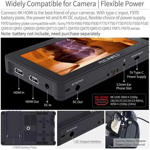FEELWORLD F5 PRO V4 6 इंच टच स्क्रीन 3D LUT DSLR कैमरा फील्ड मॉनिटर F970 एक्सटर्नल पावर किट 4K HDMI इनपुट आउटपुट के साथ 8 best sales फीलवर्ल्ड f5 - №3