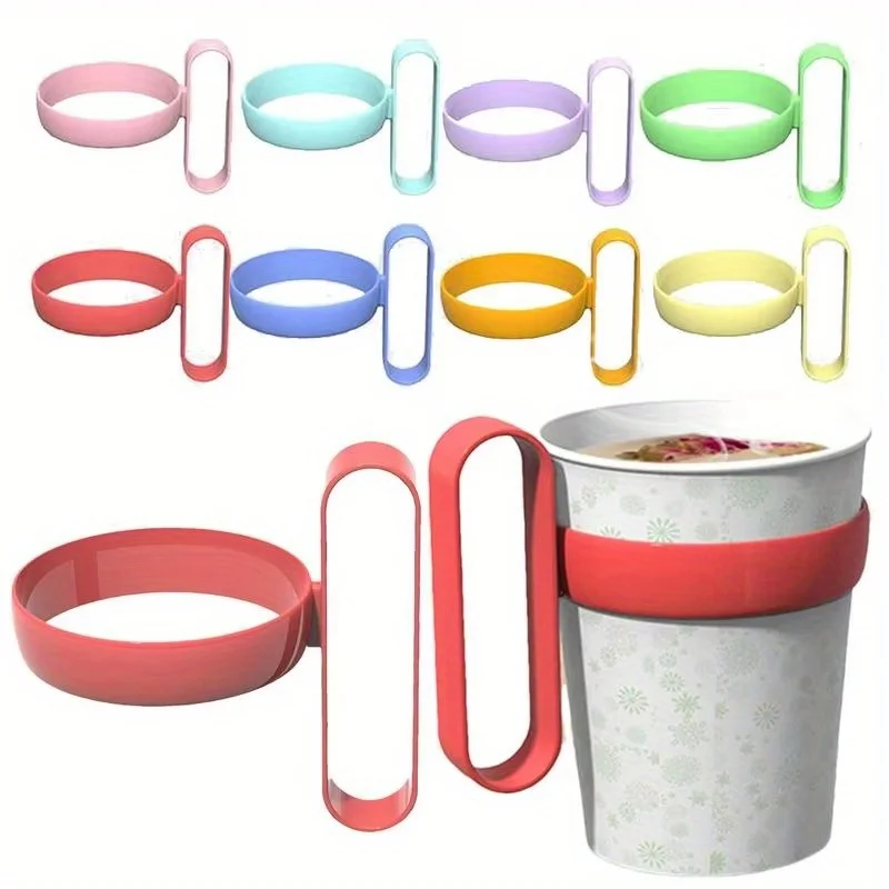 10/15Pcs Minimized Design Universal Cup HolderThick Plastic Cup HolderHeat InsulatedHeat ResistantLarge HandleCup LidHandle
