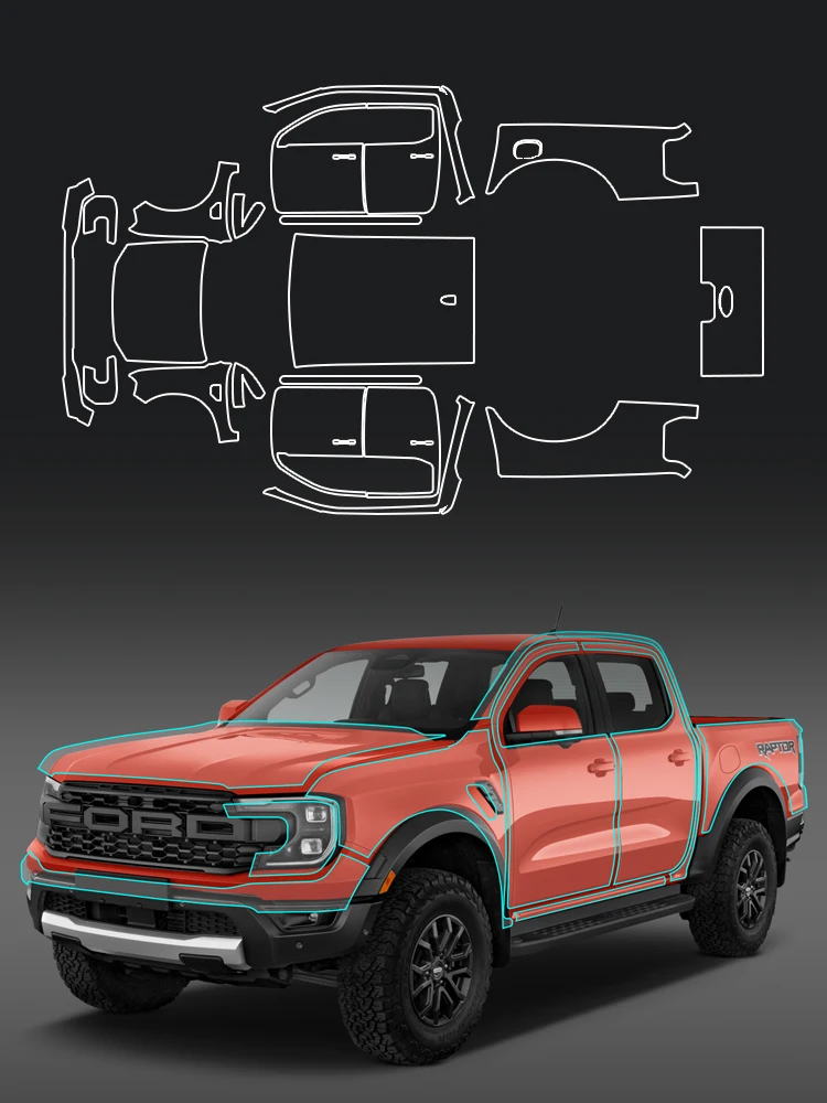 

For Ford Ranger Raptor 2023-2025 TPU Scratch-Resistant Bumper Hood Self-Healing Paint Protection Film Invisible Pre-cut PPF Kit