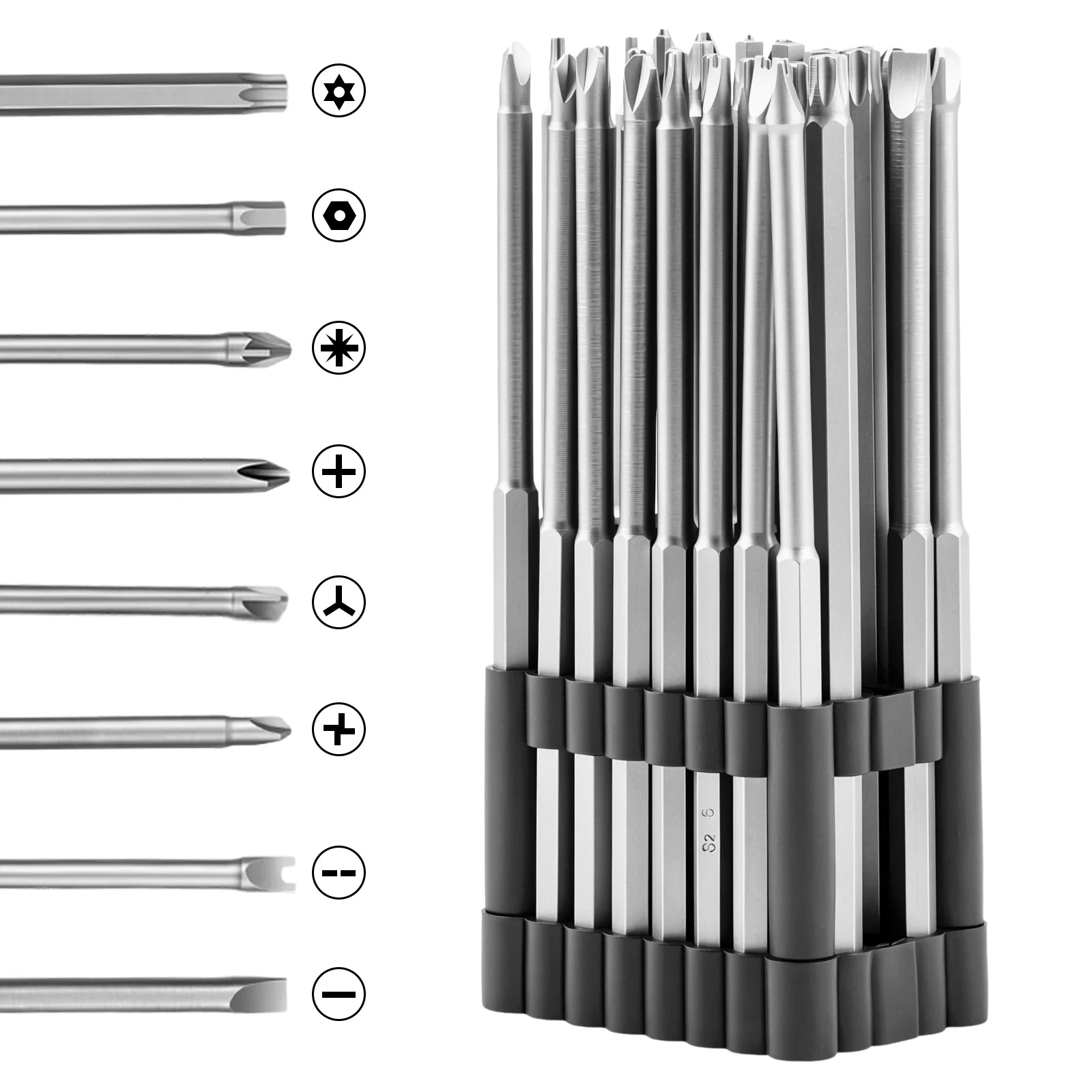 32Pcs 150mm Extra Long Screwdriver Bit Set Magnetic 1/4 Inch Hex Shank Torx Phillips Allen Bits For Impact Drill Deep Hole Auto