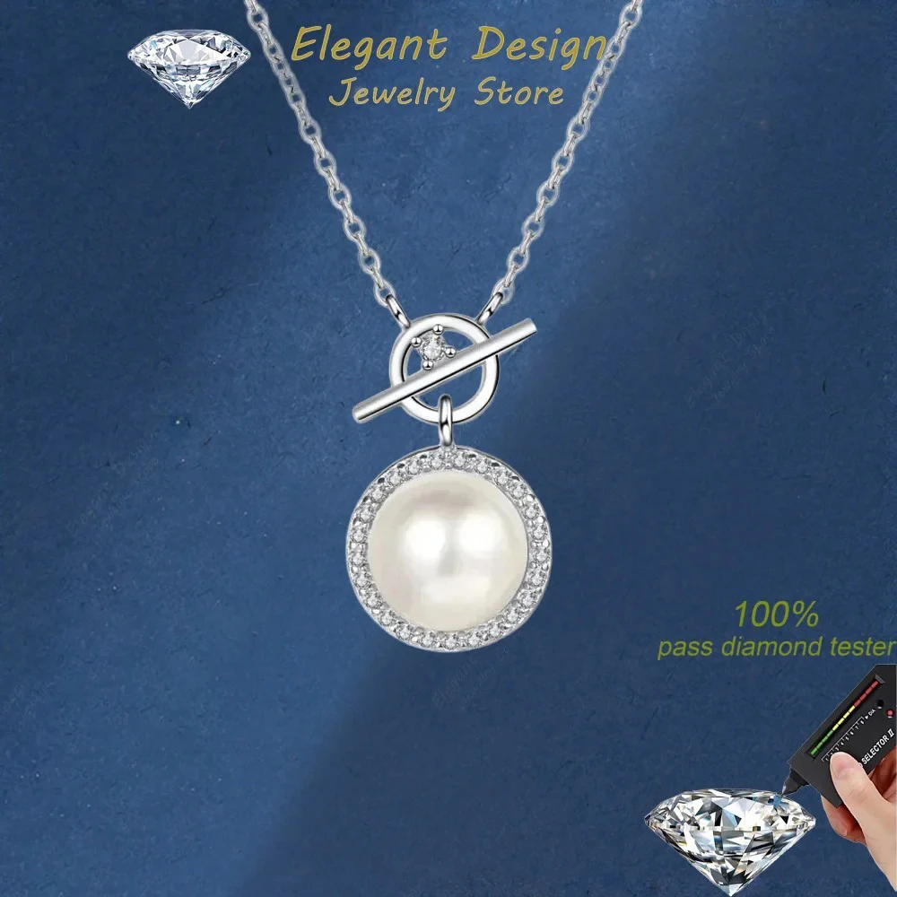 

Elegant Design 8mm Pearl Pendant Freshwater, Certificate 0.14ct Moissanite PT950 Platinum Necklace for Women Wedding Girl
