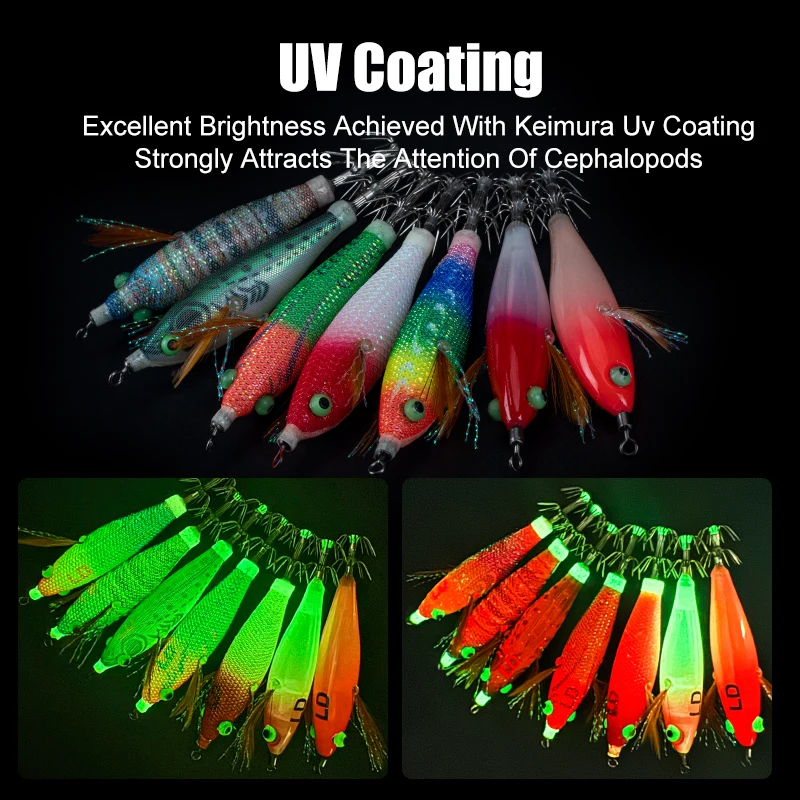 LEYDUN Luminous eye Horizontal Squid Jig Wood Shrimp Squid BKK Hook 14pcs/Set Lures Cuttlefish Shrimp Baits 썸네일 3