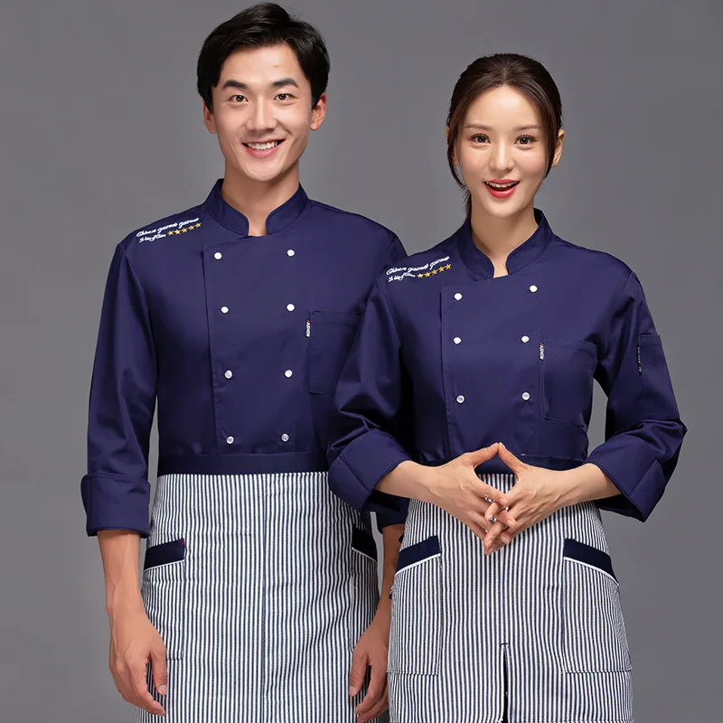 

Chef's workwear for men, long-sleeved, autumn and winter work clothes, baking and pastry chef attire, hotel and restaurant kitch