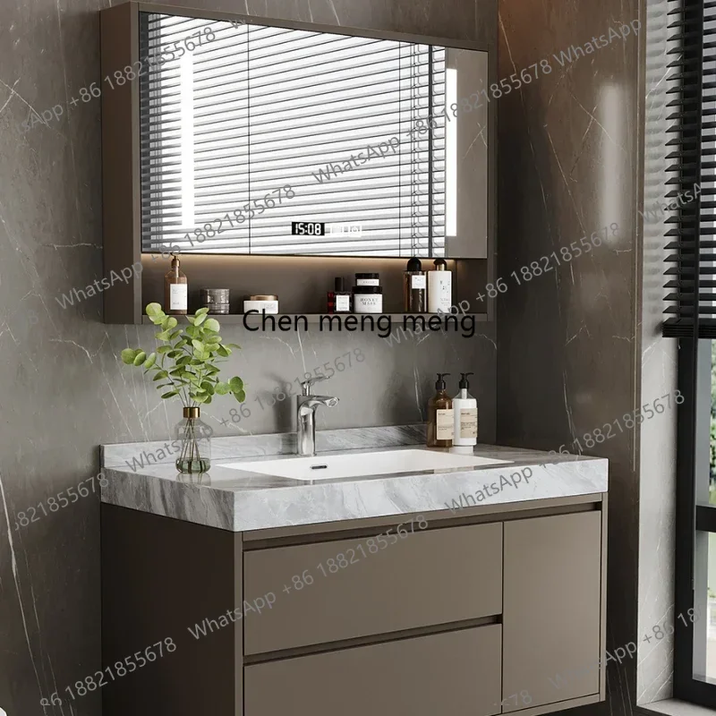 

Seamless Basin Bathroom Cabinet Combination Solid Wood Modern Minimalist Cabinet Washbasin Armadietto Furniture