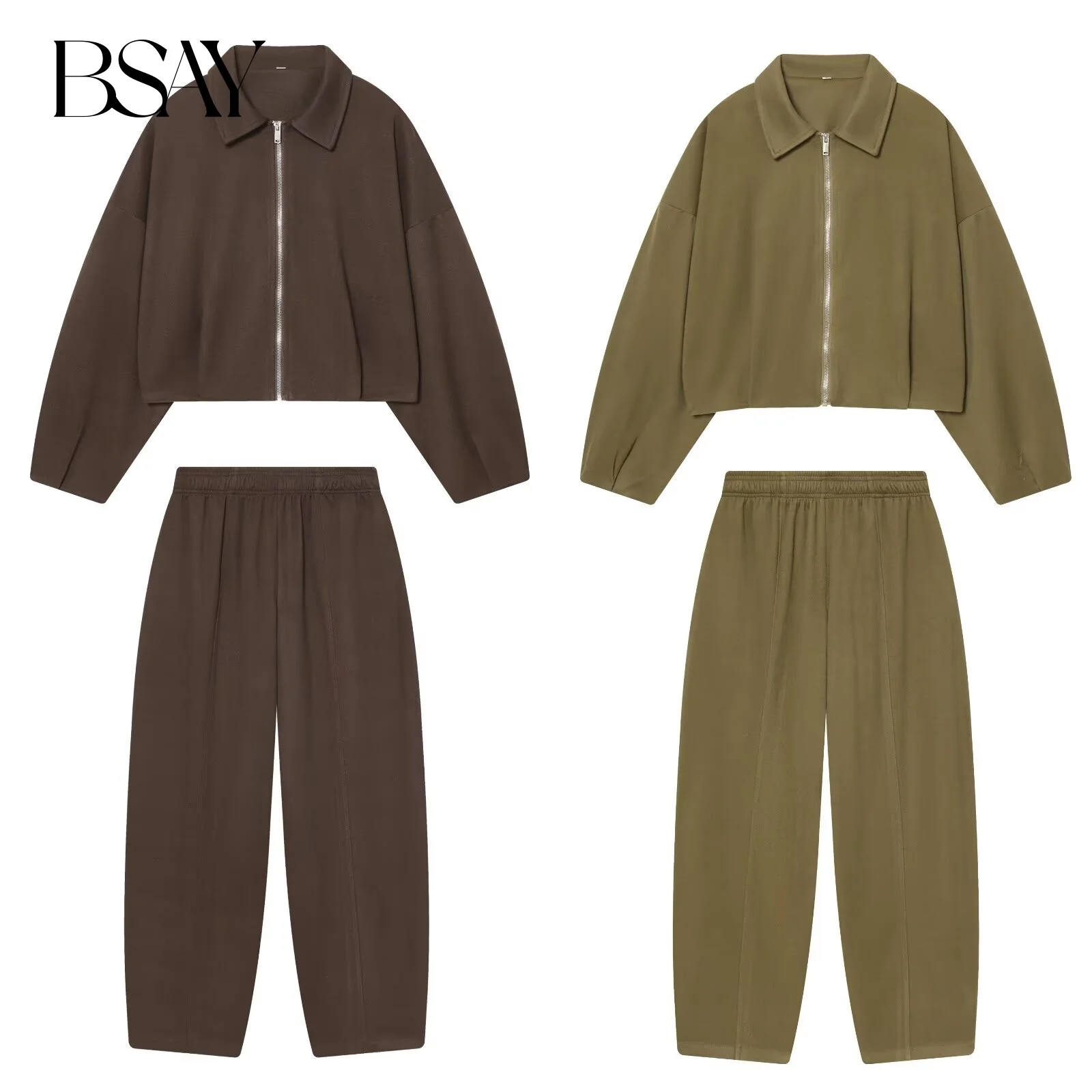 

BSAY Мягкий комплект из двух предметов для женщин, модная осенне-зимняя новая однотонная куртка-пилот на молнии с длинными рукавами и лацканами, прямые брюки