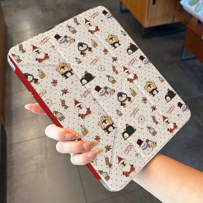 Чехол для планшета Lovely Penguin IPad 3/Y-Fold для iPad 11-го поколения A16 11 дюймов, Pro 10.5, Air3, Air4/5 10.9 дюймов, 10-го поколения, защитный чехол, рождественский подарок