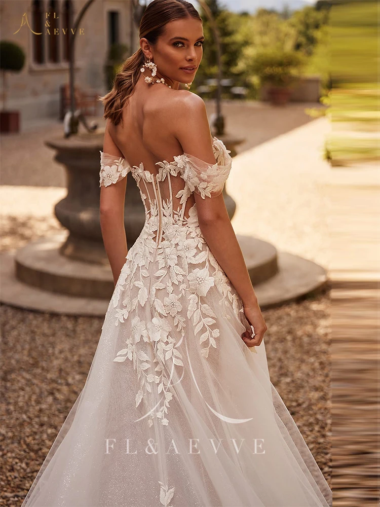 فستان زفاف FL&AEVVE مكشوف الكتفين مزين بثوب العروس مخصص للحفلات الرسمية فيستدوس دي نوفيا #2
