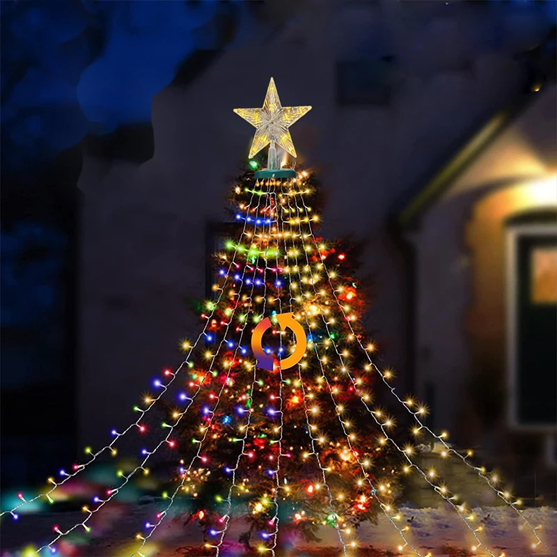Luces LED para árbol de Navidad, 8 modos, guirnaldas de luces, cadena para patio, jardín, exterior, impermeable, decoración navideña, fiesta, Año Nuevo