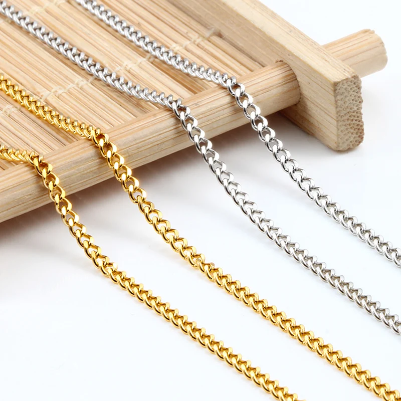 

New Width 2.2mm/3mm Plated-Gold Cuban Chains Stainless Steel Ornament Jewellery Making Supplies Accessorie DIY Fashion Style