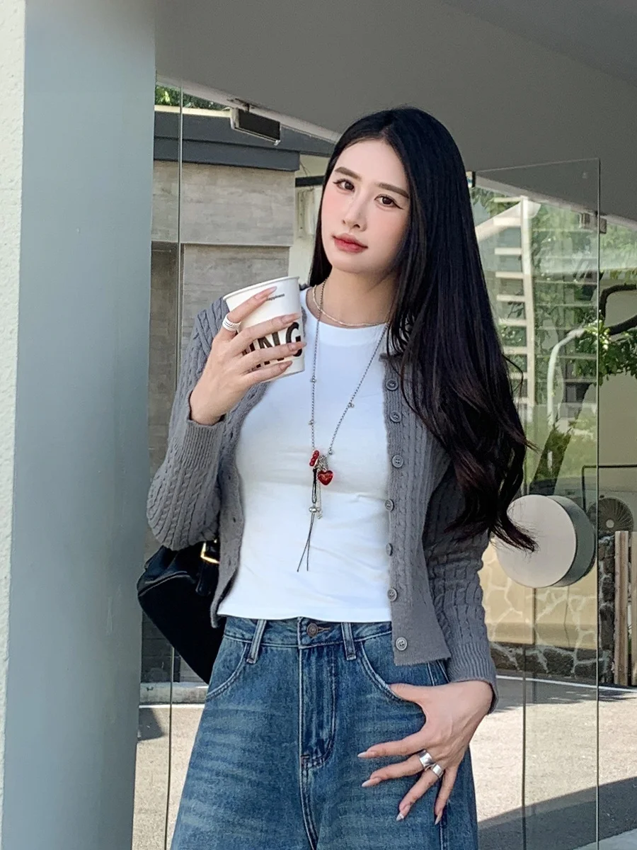 

Женский вязаный кардиган Bling Home Lazy Style с открытым передом, длинными рукавами и узором «косы», базовая модель для ношения под одеждой, весна-осень, новинка