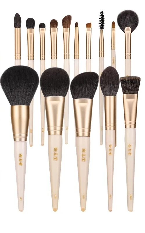 Setelan Kualitas Tinggi/15 Buah Kuas Rias Profesional Rambut Kambing untuk Foundation Concealer Perona Pipi