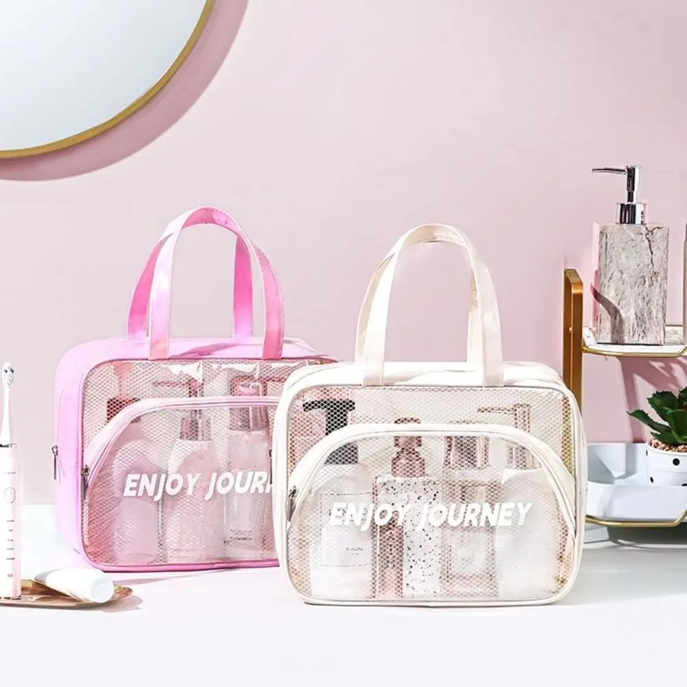 

Beach Bag Clear Cosmetic Handbags Mesh Waterproof Bathing Wash Bags Lightweight Portable Toiletries Organizer Fitness Training