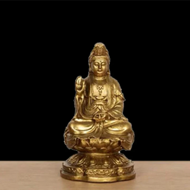 1 pc Pure Copper Nanhai Sitting Lotus Guanyin Household Sacrifice Buddhist utensils Worship home decoration Ensuring safety