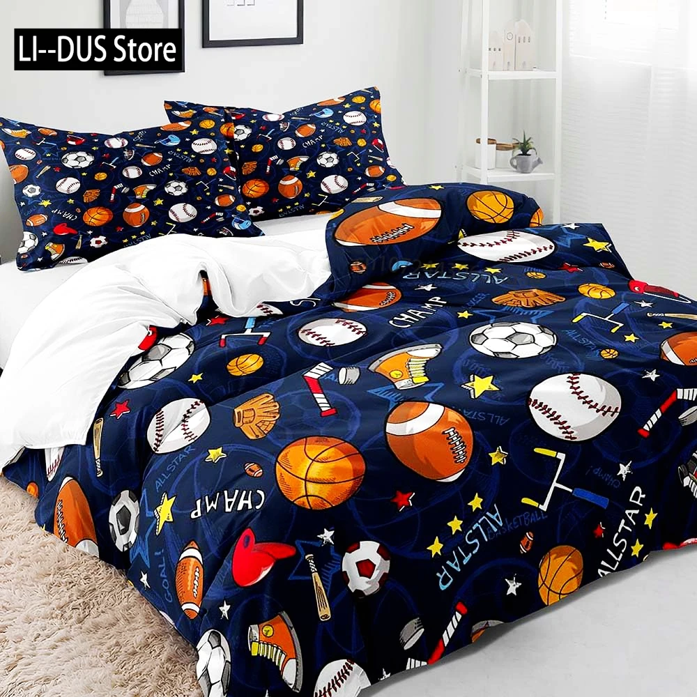 Football Duvet Cover Set, Twin Full Size, Sports Bedding, Grey Blue Striped Comforter Cover,Modern Bedroom Decor for Men Husband