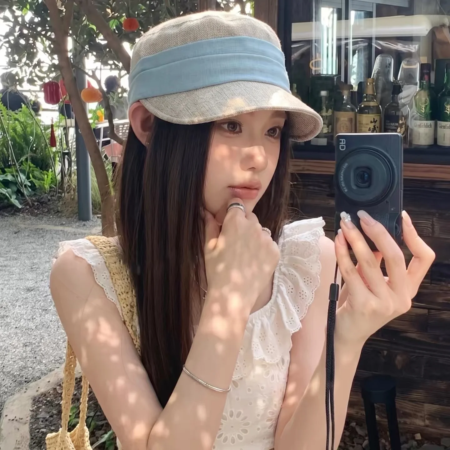 Summer Vintage Wrinkled Cotton Linen Flat Top Equestrian Cap For Women Striped Sun Protection Breathable All Match Peaked Cap