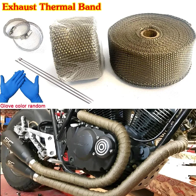 

Motorcycle Exhaust Thermal Tape Heat Wrap Manifold Insulation Roll Resistant with Stainless Ties Fiberglass Heat Shield Tape