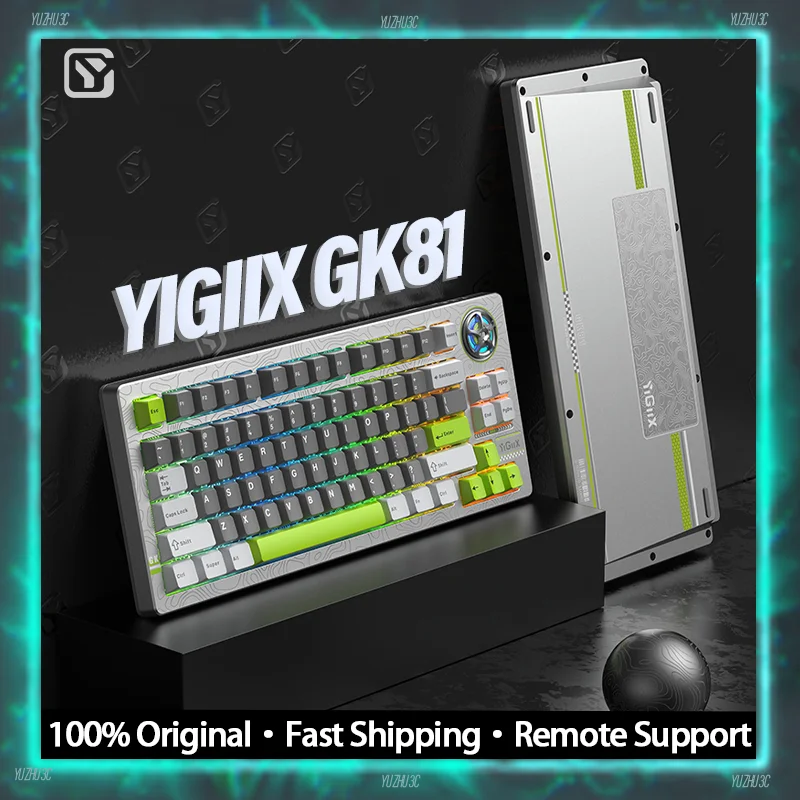 

YIGIIX GK81 Mechanical Keyboard 8000mAh Long Life Battery Gasket Customized Hot Swappable Hifi Switch with Control Knob RGB QMK