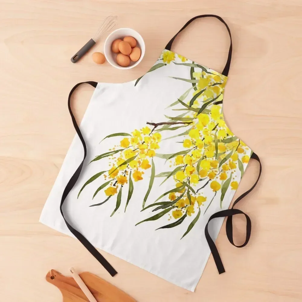

golden wattle flower watercolor Apron man chef uniform For Man Haircut kitchen utensil work gowns for women cleaning Apron
