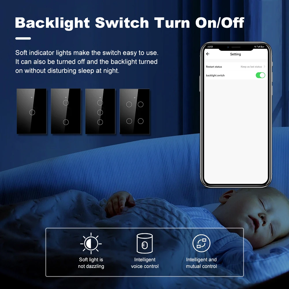 Tuya WiFi+Bluetooth Inteligentny przełącznik dotykowy światła Nie wymaga przewodu neutralnego i przewodu neutralnego Dotykowe przełączniki ścienne