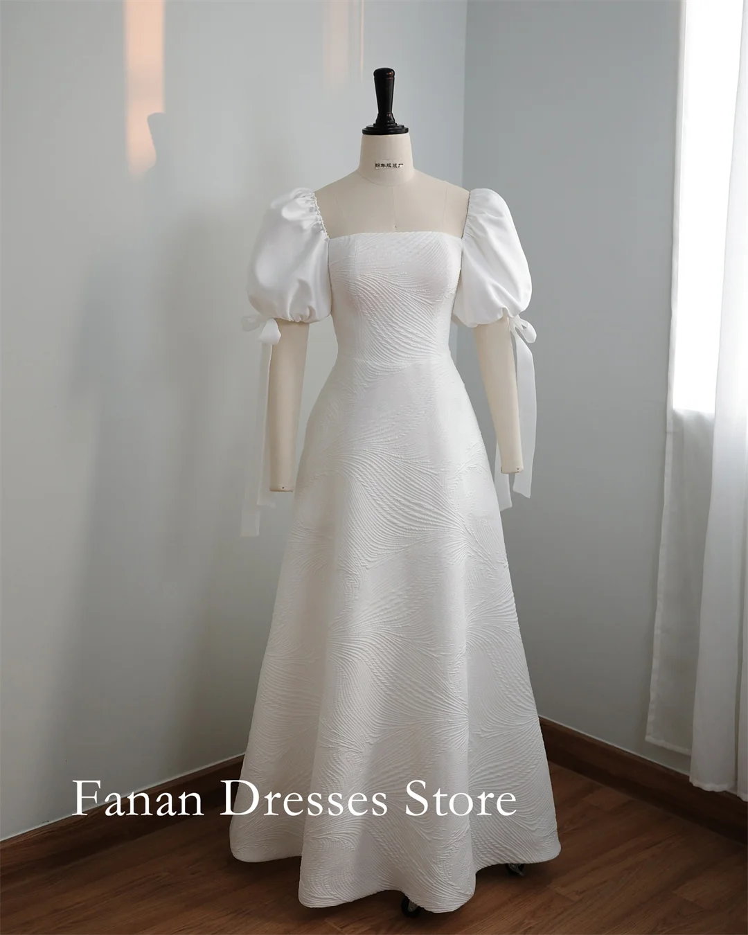 

FANAN Корейское элегантное свадебное платье трапециевидной формы длиной до пола с пышными рукавами и кружевом 웨딩드레스 Красивая невеста цвета слоновой кости по индивидуальному заказу