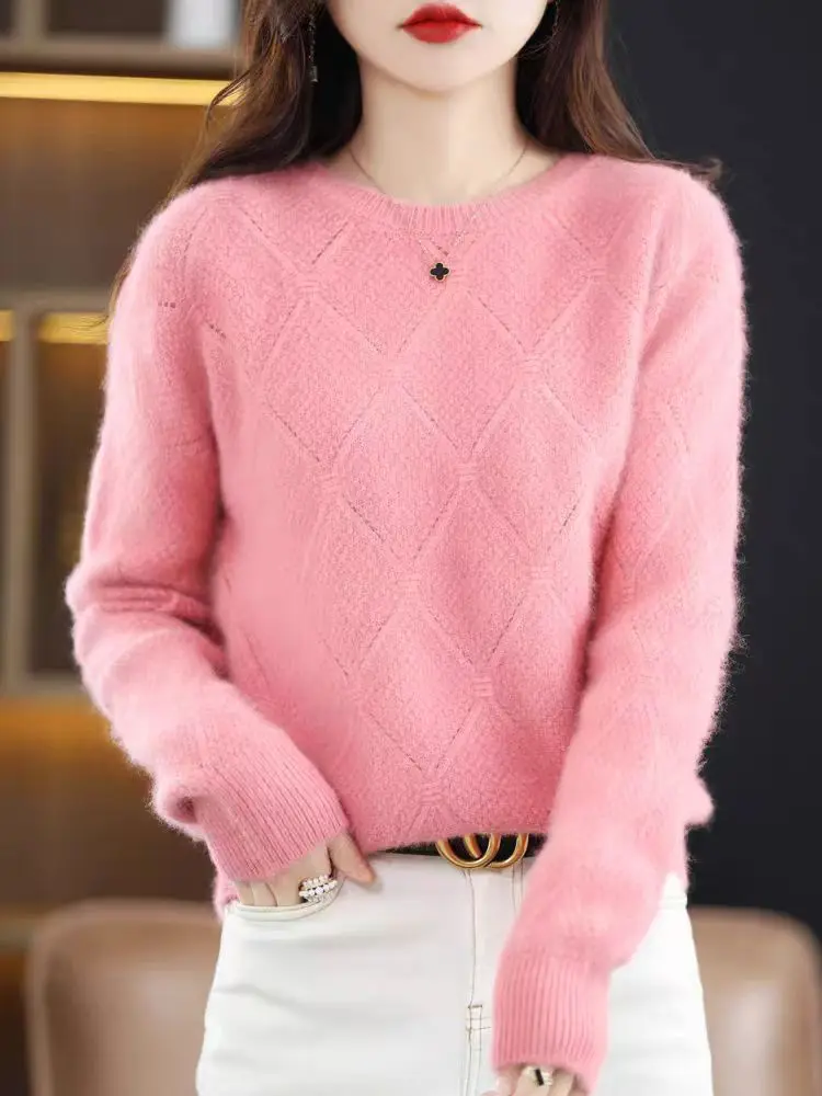 100% Mink cashmere sweater Women\'s knitting sweater O-neck long sleeve pullover Autumn and winter clothing warm top