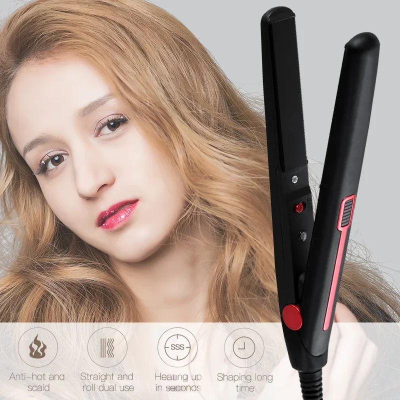 Mini Professional Hair Curler Straightener 2 in 1 Straightening Flat Iron Household Women Curling Tong Hairdressing Styling Tool
