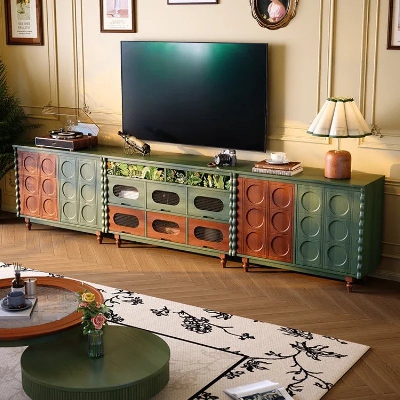 

French retro TV cabinet, living room ash wood solid wood floor TV cabinet, medieval TV cabinet