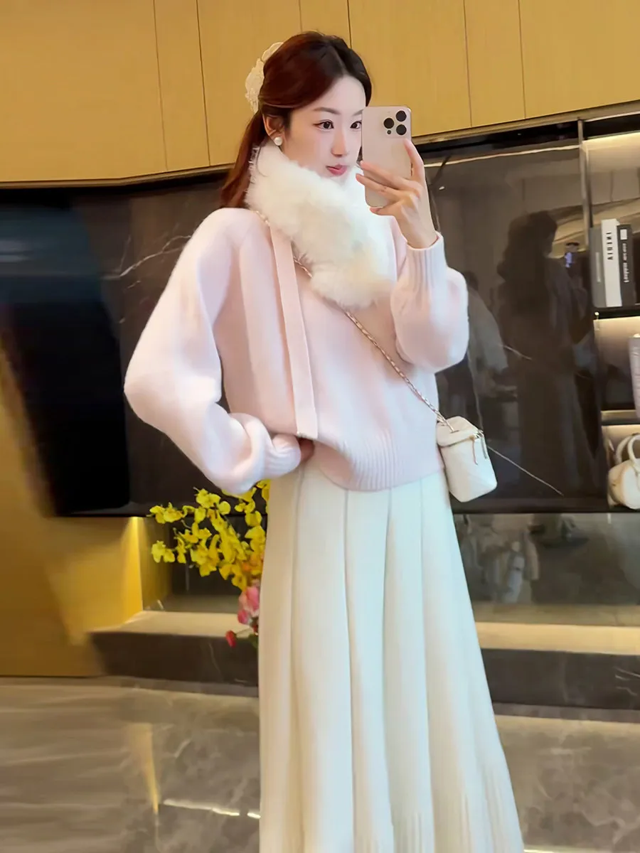 Koreanische Sle Loose Fit runde Ne Pullover frauen Rosa Strickwaren mit 3D Blumen Dekoration Und Sa Frühling Herbst Winter