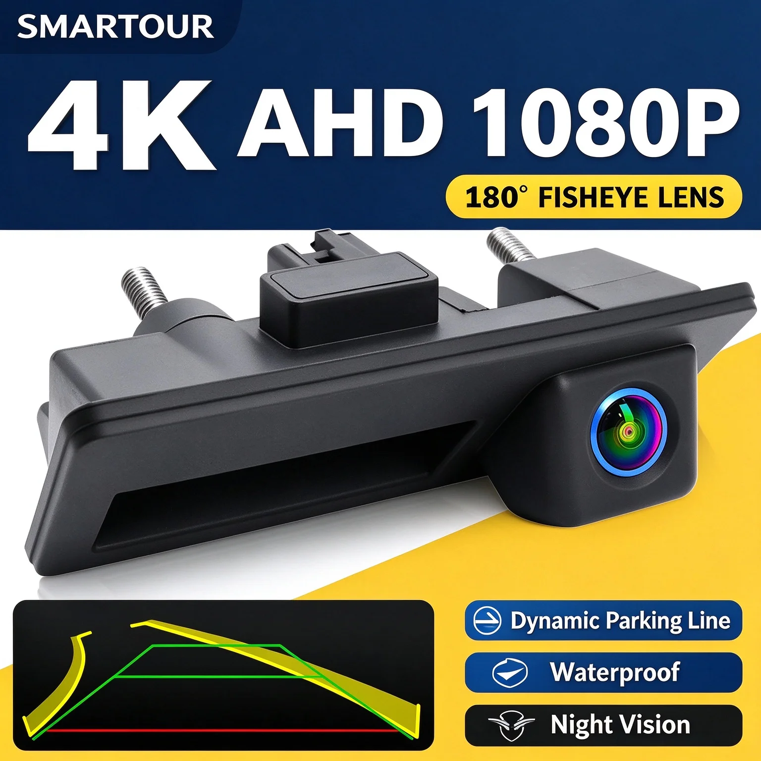 4K AHD 1080P Dynamische Trajektorien-Rückfahrkamera für Audi A4L A6L Q3 Q5 Q7 A3 VW Tiguan Sagitar Lavida Passat Touareg Kofferraumgriff