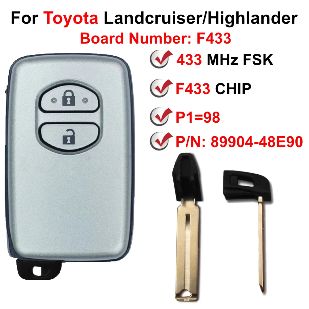 433 MHz FSK 89904-48E90 ID74-WD04 F433 Board Smart Key For Landcruiser 200 MDL B77EA 2010-2015 Highlander  After 2012