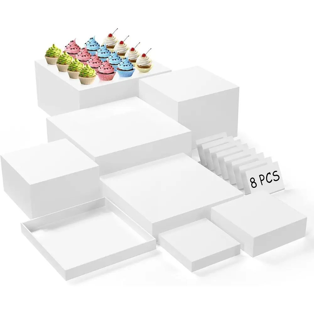 8 STKS Buffetverhogers, Acryl Grote Voedselverhogers met Miniborden, Buffettafel Acryl Kubus Displaystandaards Boxverhogers voor Party Cat