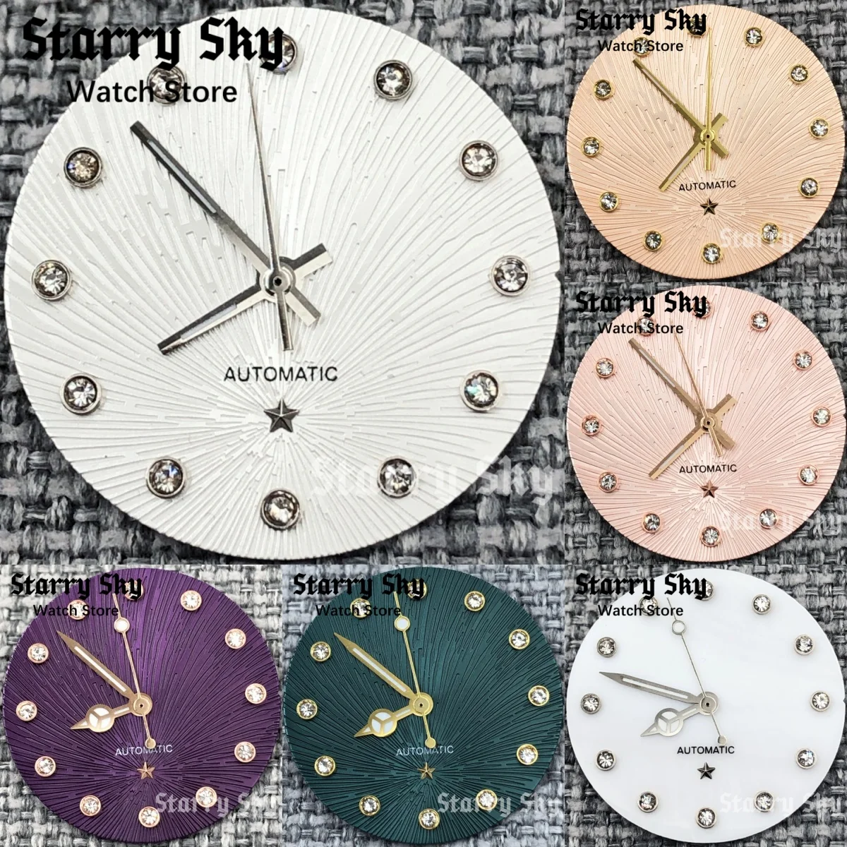 Starry Sky 24.5mm New Diamond Index Star Decoration Watch Dial With Green Luminous Watch Hands Fit NH05 Movement Watch Accessory