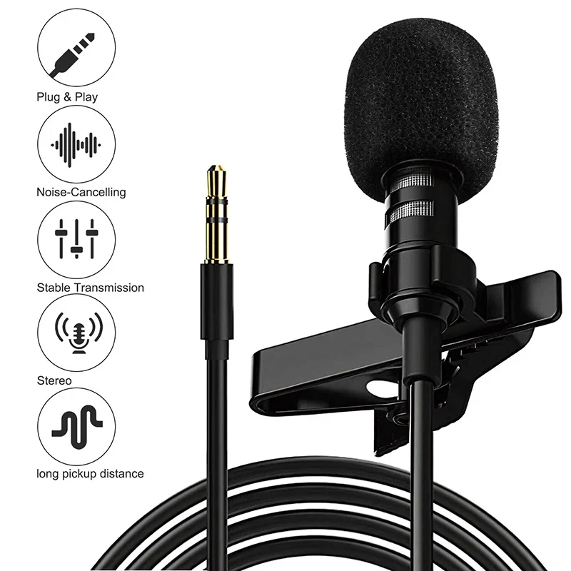 Tragbares 1,5 m langes Lavalier-Mini-Kondensatormikrofon, Clip-on-Ansteckmikrofon, kabelgebunden, USB A, 3,5 mm Klinkenstecker, Typ-C, für Mobiltelefone, Mac-Laptops, PC