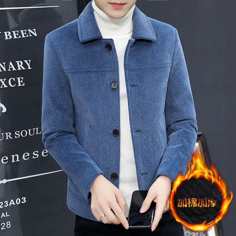 

2025 Autumn Winter Faux Mink Fur Woolen Jacket for Men Thickened Velvet Keep Warm Overcoat Casual Business Trench Blends Jackets