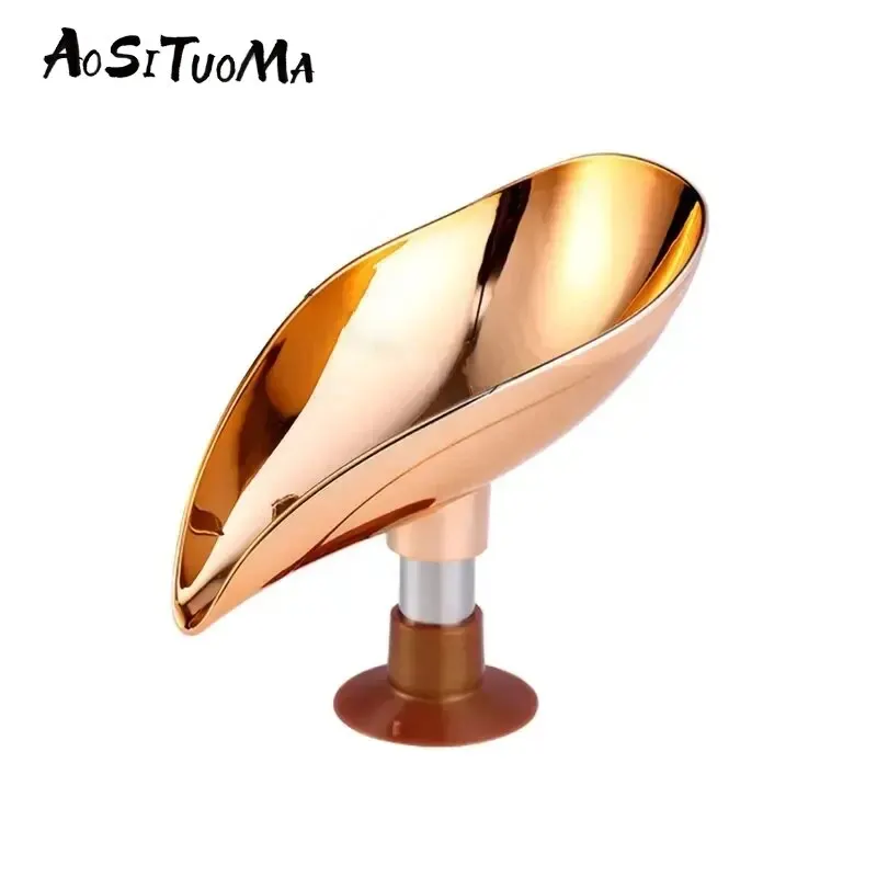 Italian Electroplated Gold Leaf Shaped Soap Dish Bathroom Toilet Perforation-free Drain Soap Rack Soap Box