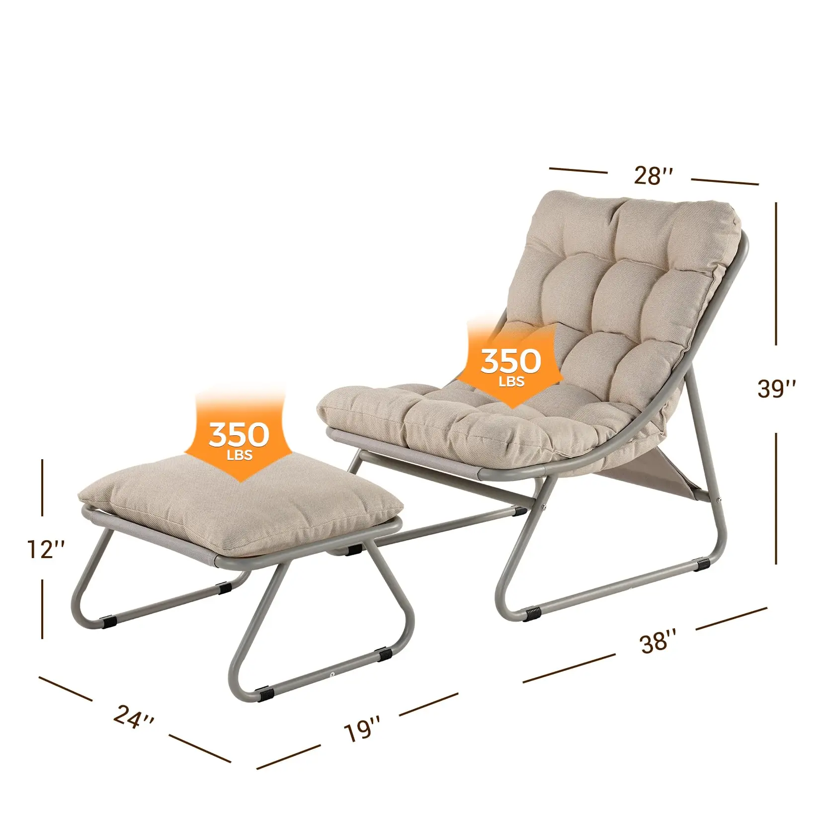 Outdoor Lounge Chair with Footrest & Cushion, Champagne Gray