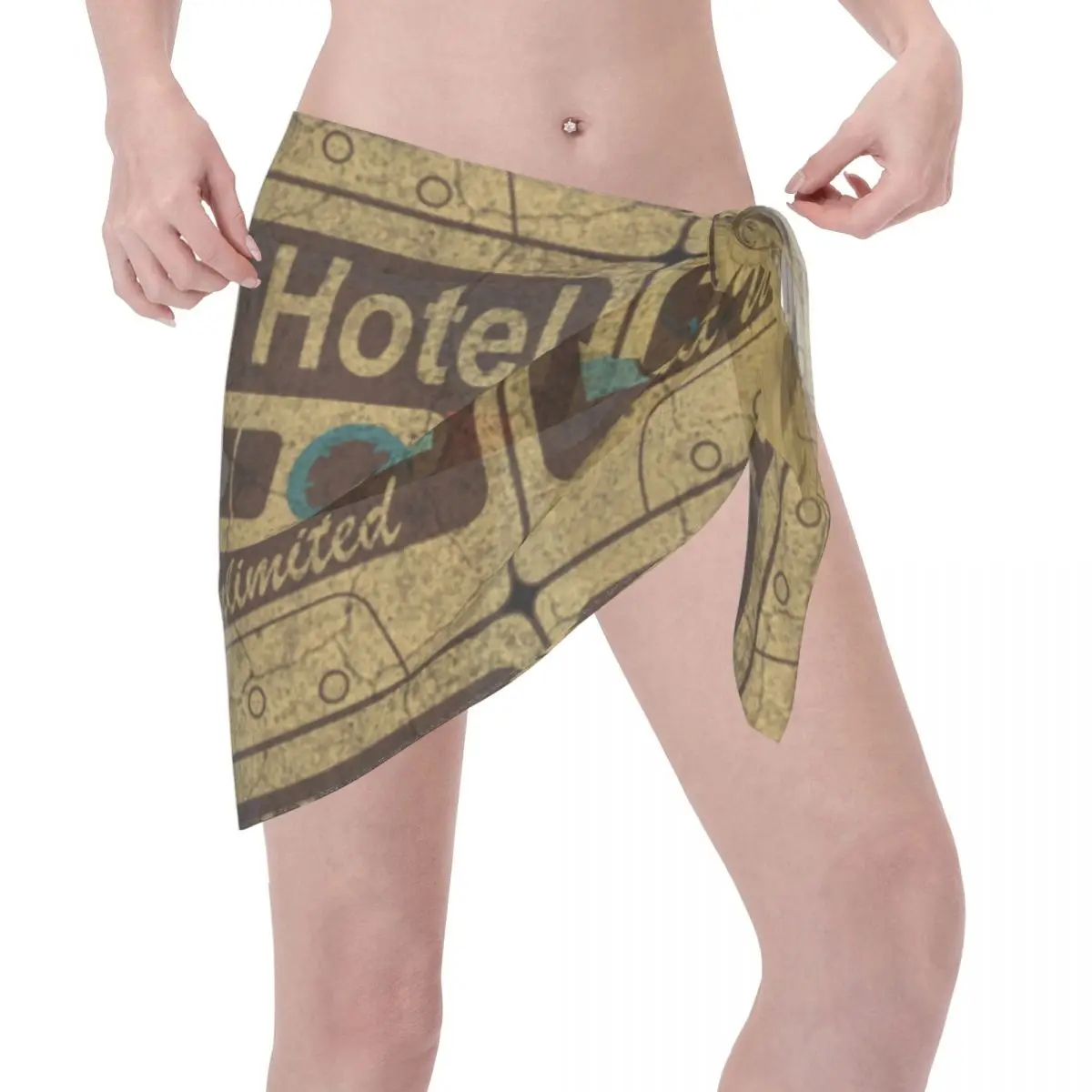 커스텀 도쿄 호텔 빈티지 카세트 비치 비키니 커버 업 랩 시스루 비치 비키니 짧은 스커트 시폰 스카프 커버 업