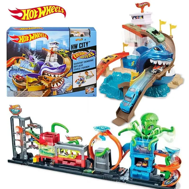 

Authentic Hotwheels Color-Changing Car Escape Shark Bay Dinosaur Car Wash Parking Lot BGK04 Play Vehicle Model Toy